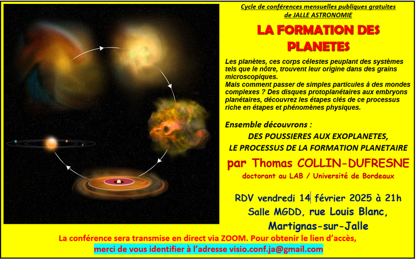 CONFERENCE/VISIOCONFERENCE JALLE ASTRONOMIE "LA FORMATION PLANETAIRE"
