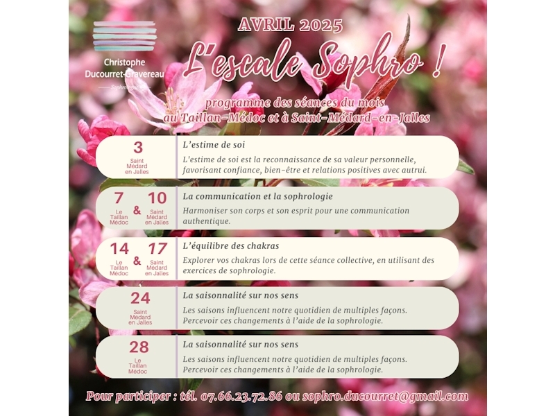 Programme d'activités de sophrologie pour le mois d'avril