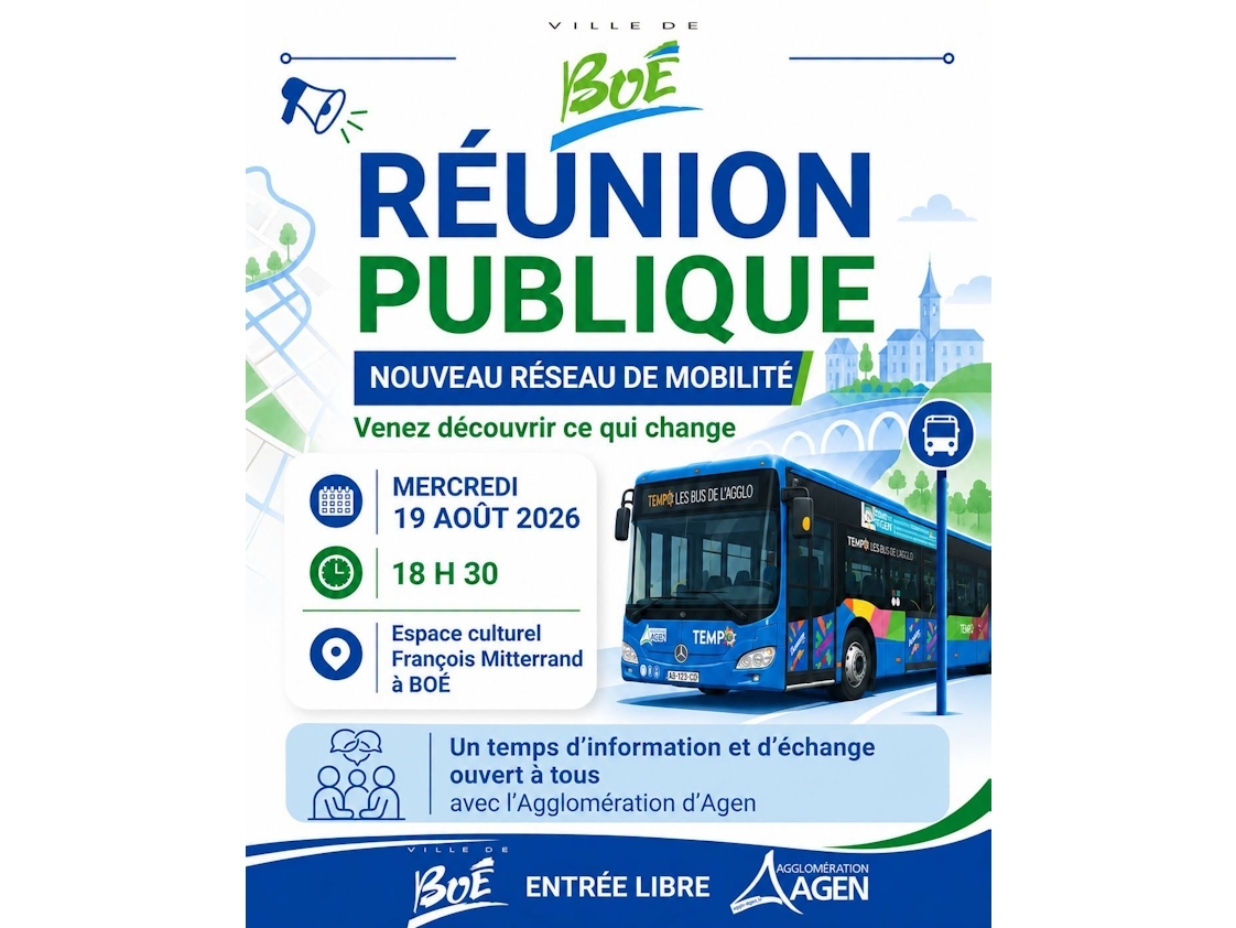 RAPPEL : RÉUNION PUBLIQUE - NOUVEAU RÉSEAU DE MOBILITÉ.