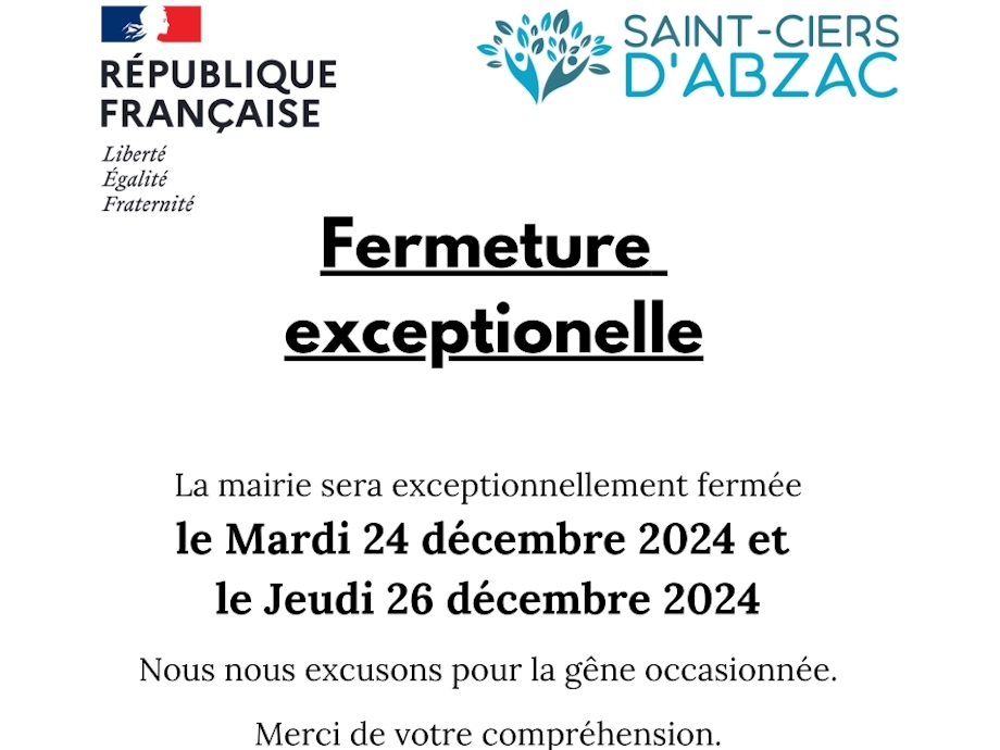 Fermeture exceptionnelle