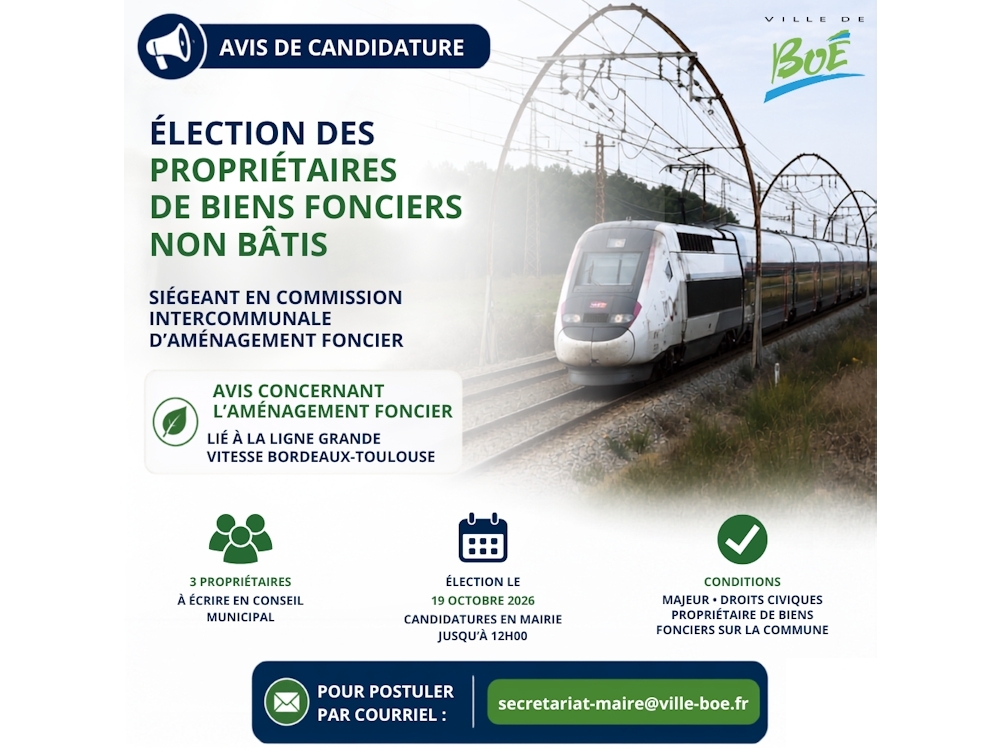 AVIS DE CANDIDATURE – AMÉNAGEMENT FONCIER LIÉ A LA LGV BORDEAUX-TOULOUSE