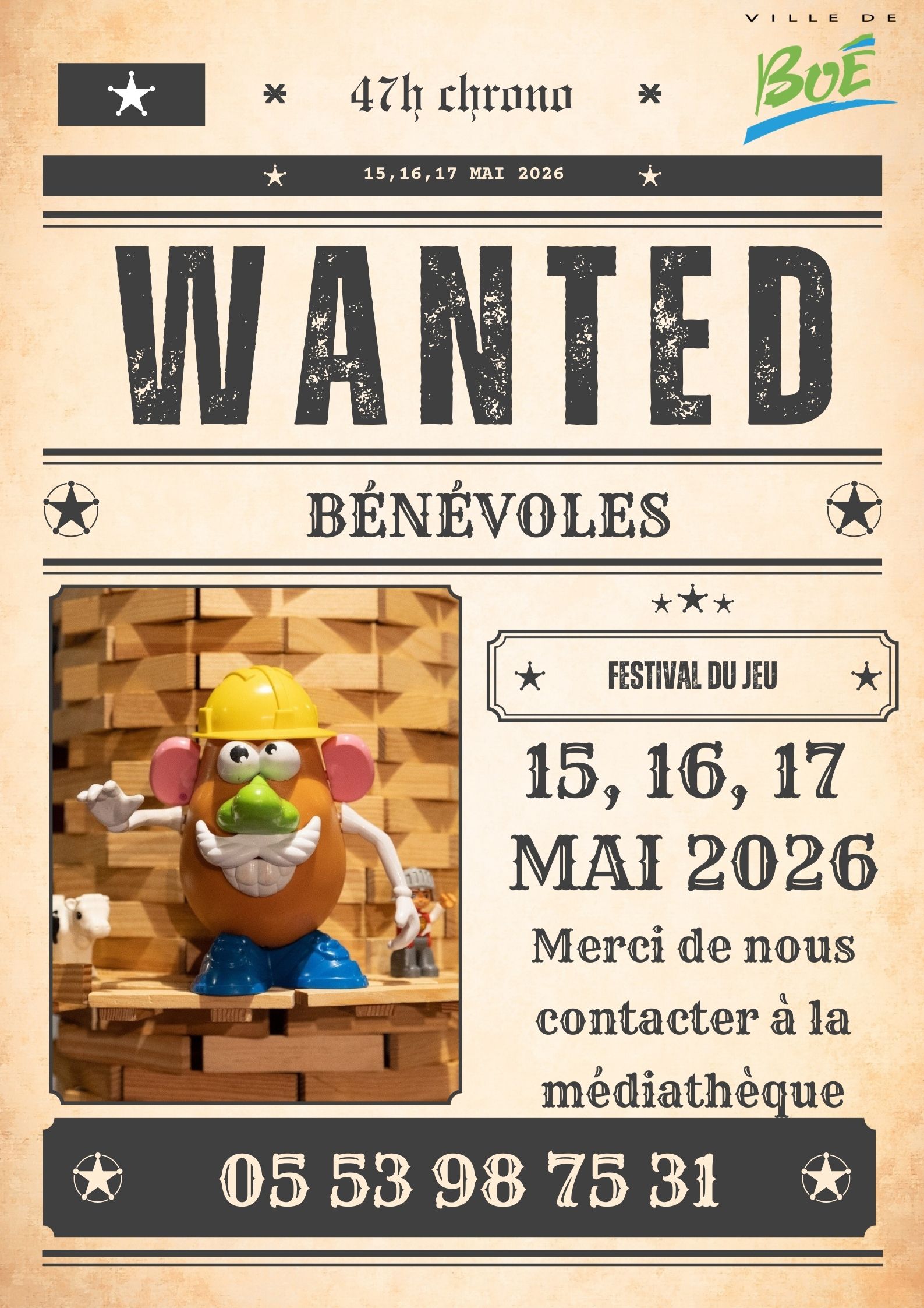 Appel à bénévoles "47h chrono de jeu de Boé"