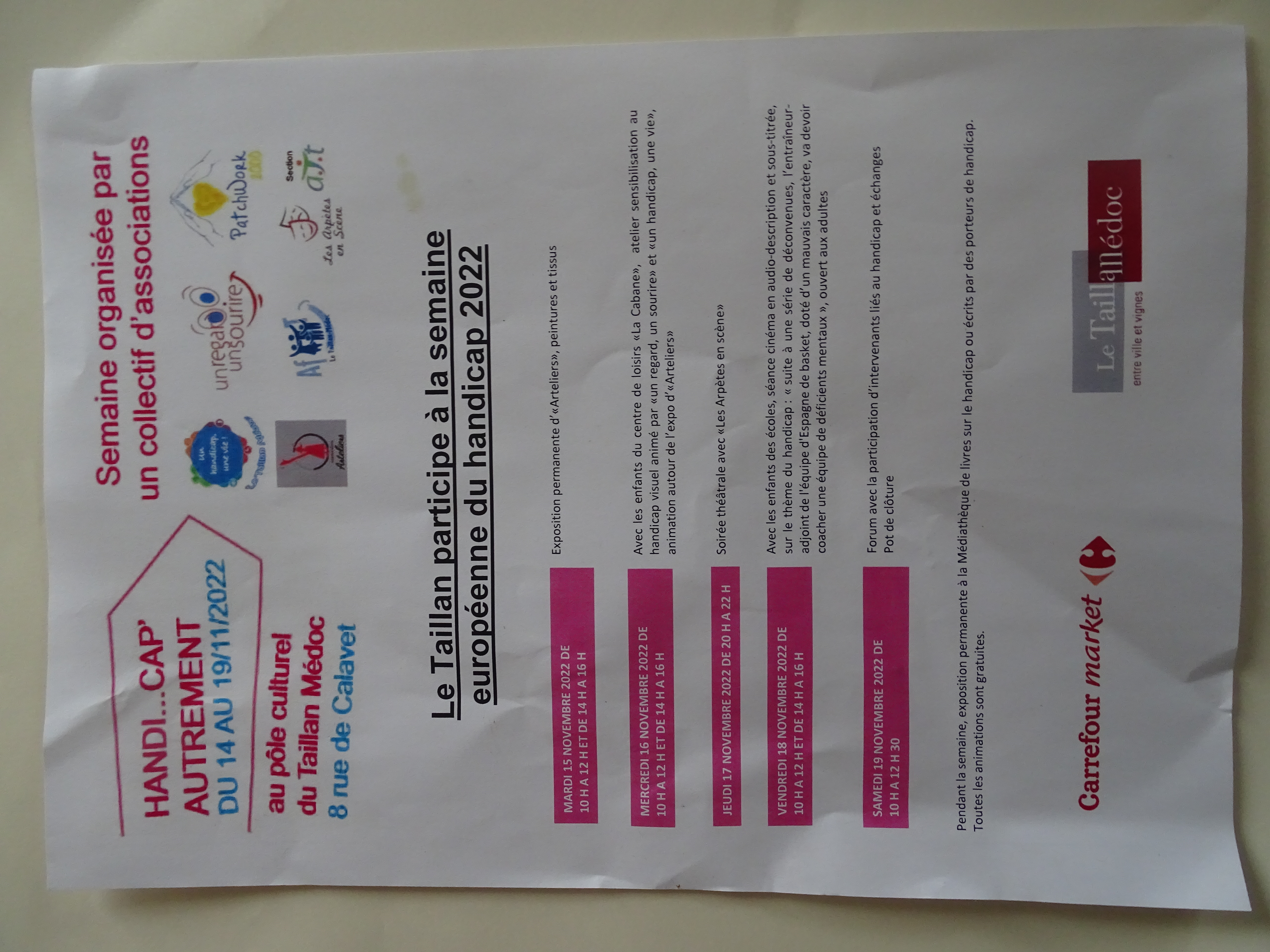 Semaine européenne du handicap 2022 au Pôle culturel du TAILLAN 