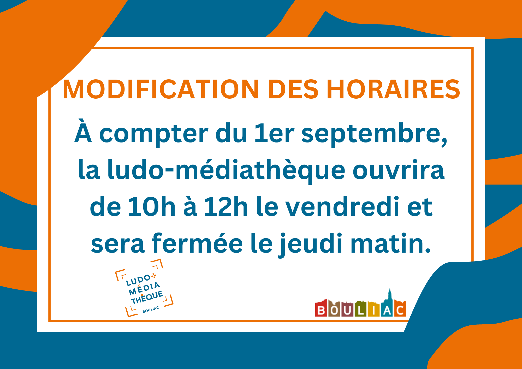 Ludo-Médiathèque de Bouliac => nouveaux horaires à partir du 1er septembre