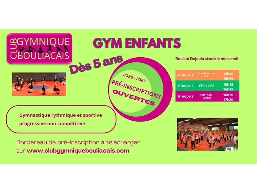 SAISON 2026-2027 Pré-inscriptions Gym Enfants