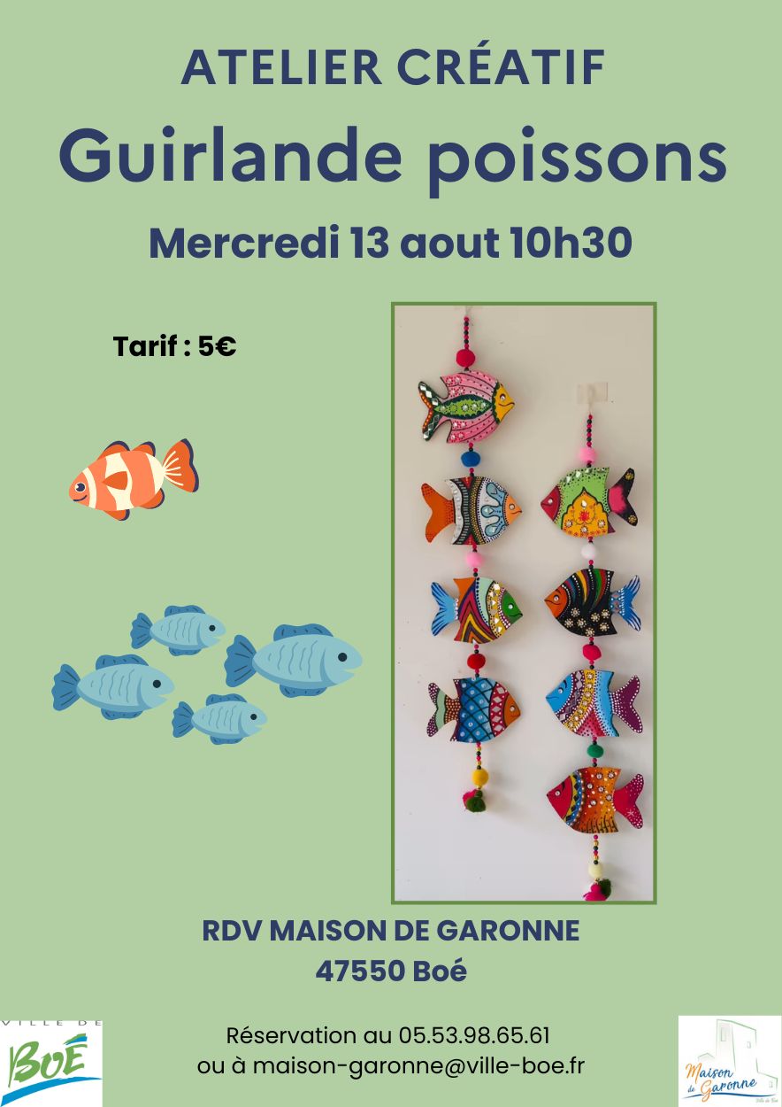 Atelier créatif et manuel de réalisation de guirlandes « poissons »