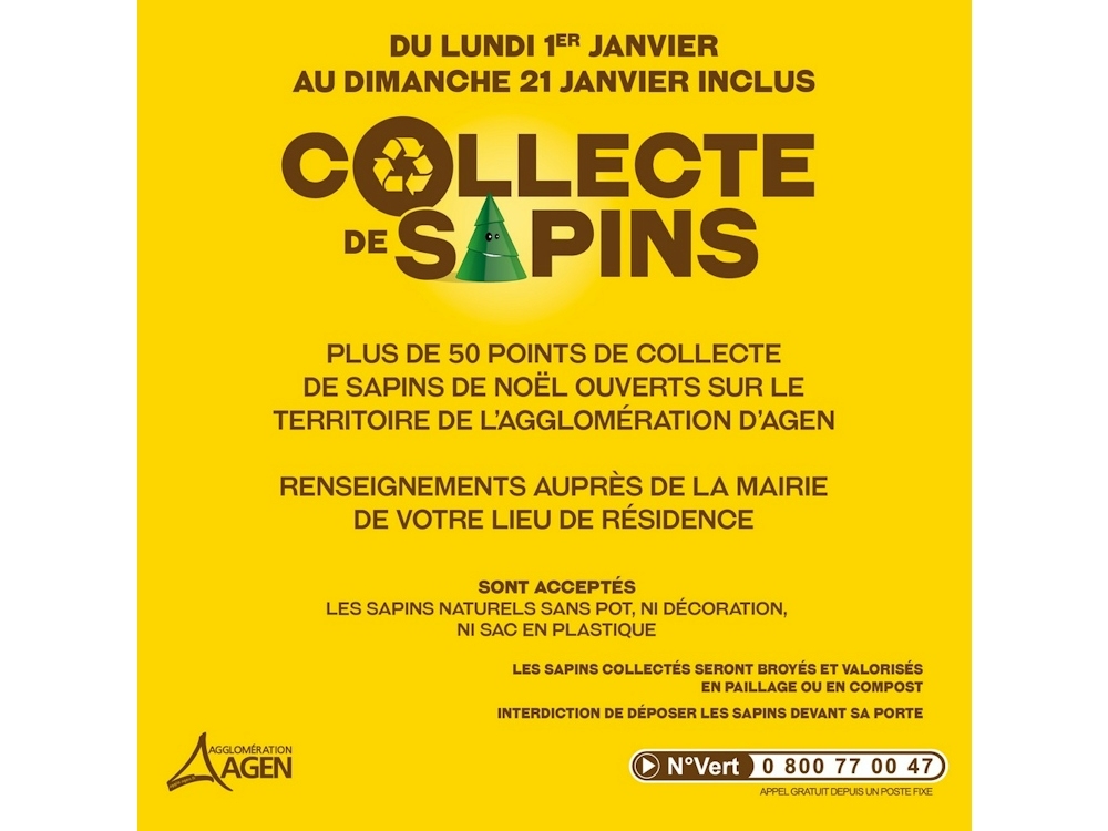 COLLECTE DE SAPINS DU 1ER AU 21 JANVIER 2024