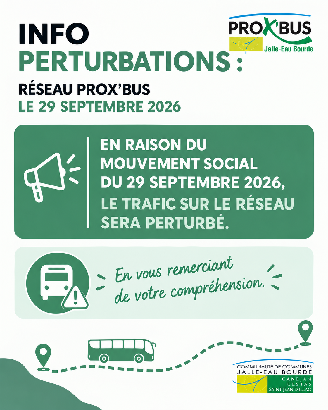 [GRÈVE DU 29/09/2026] Perturbations sur le réseau Prox'bus
