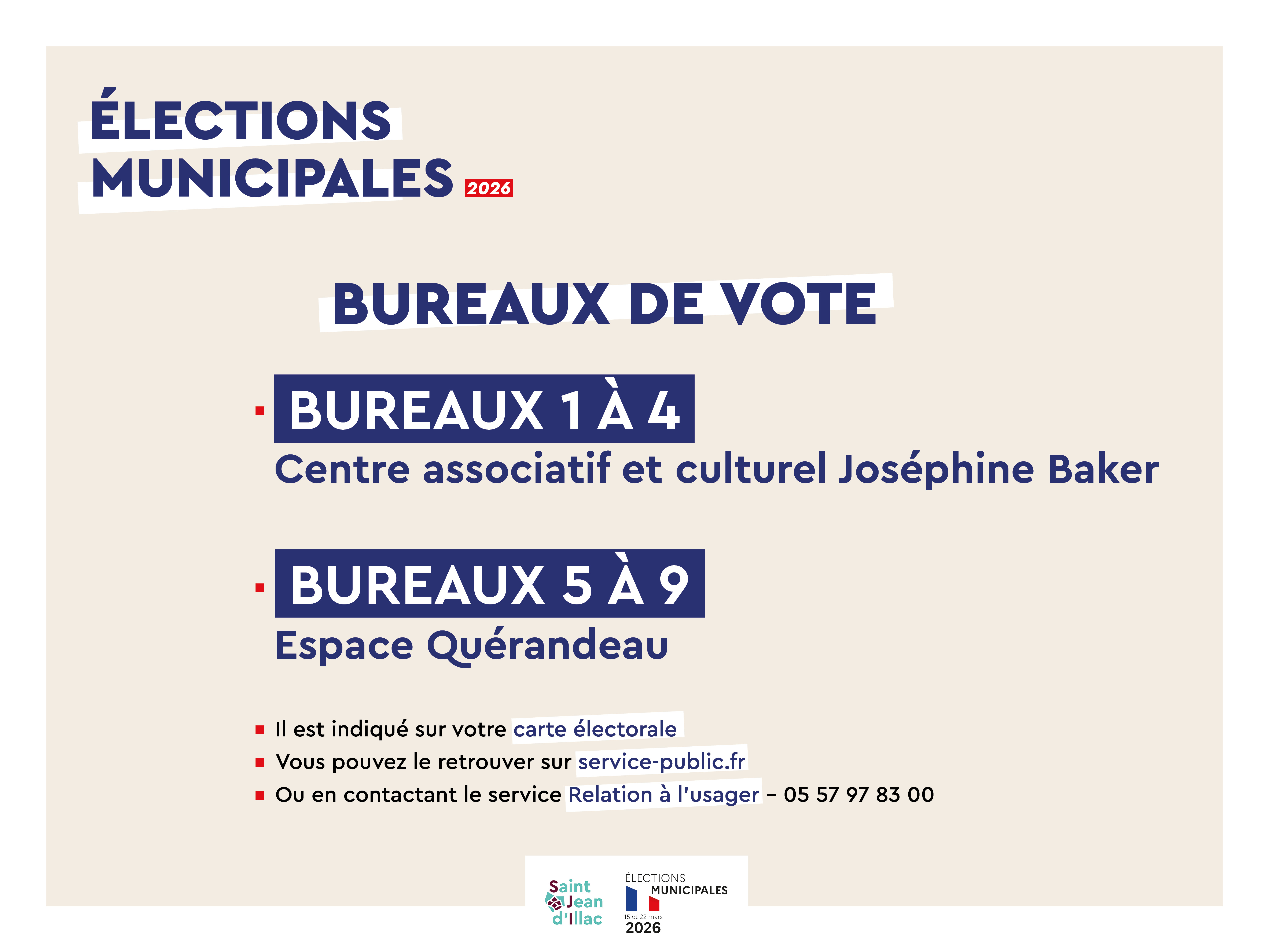 Élections municipales 2026 - Horaires et bureaux