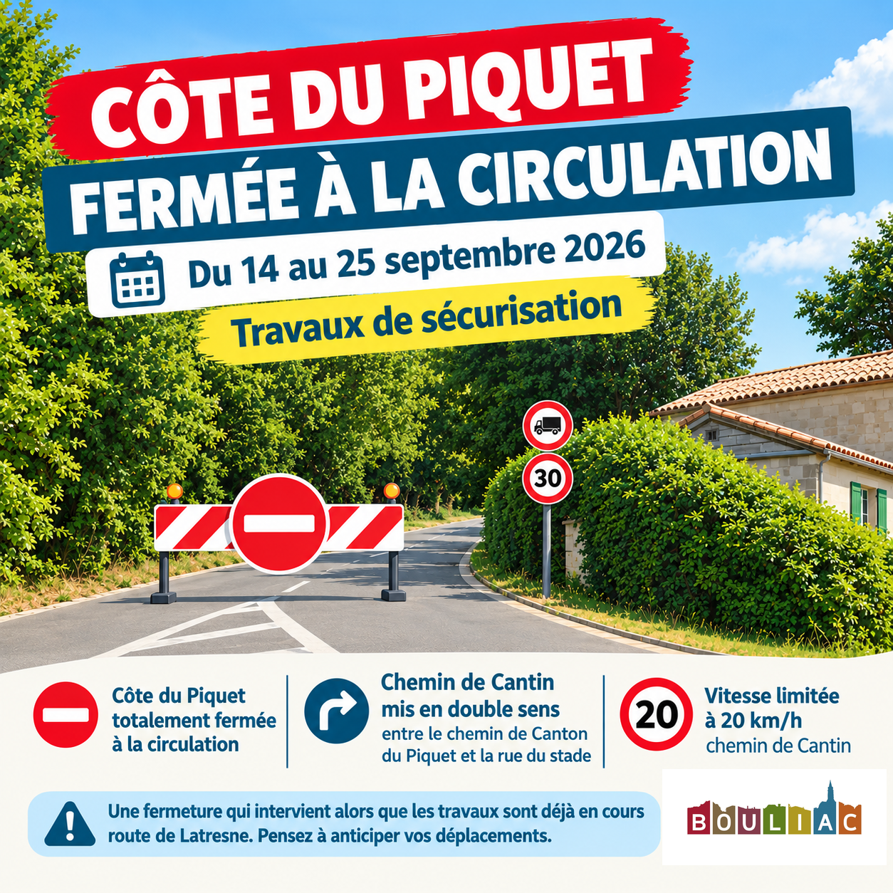 Travaux de sécurisation : Fermeture de la côte du Piquet du 14 au 25 septembre