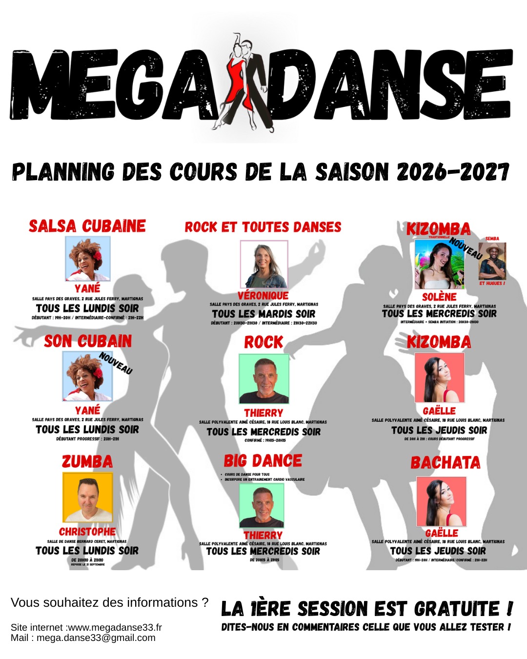 Reprise des cours MÉGADANSE - à partir du lundi 14/09/26
