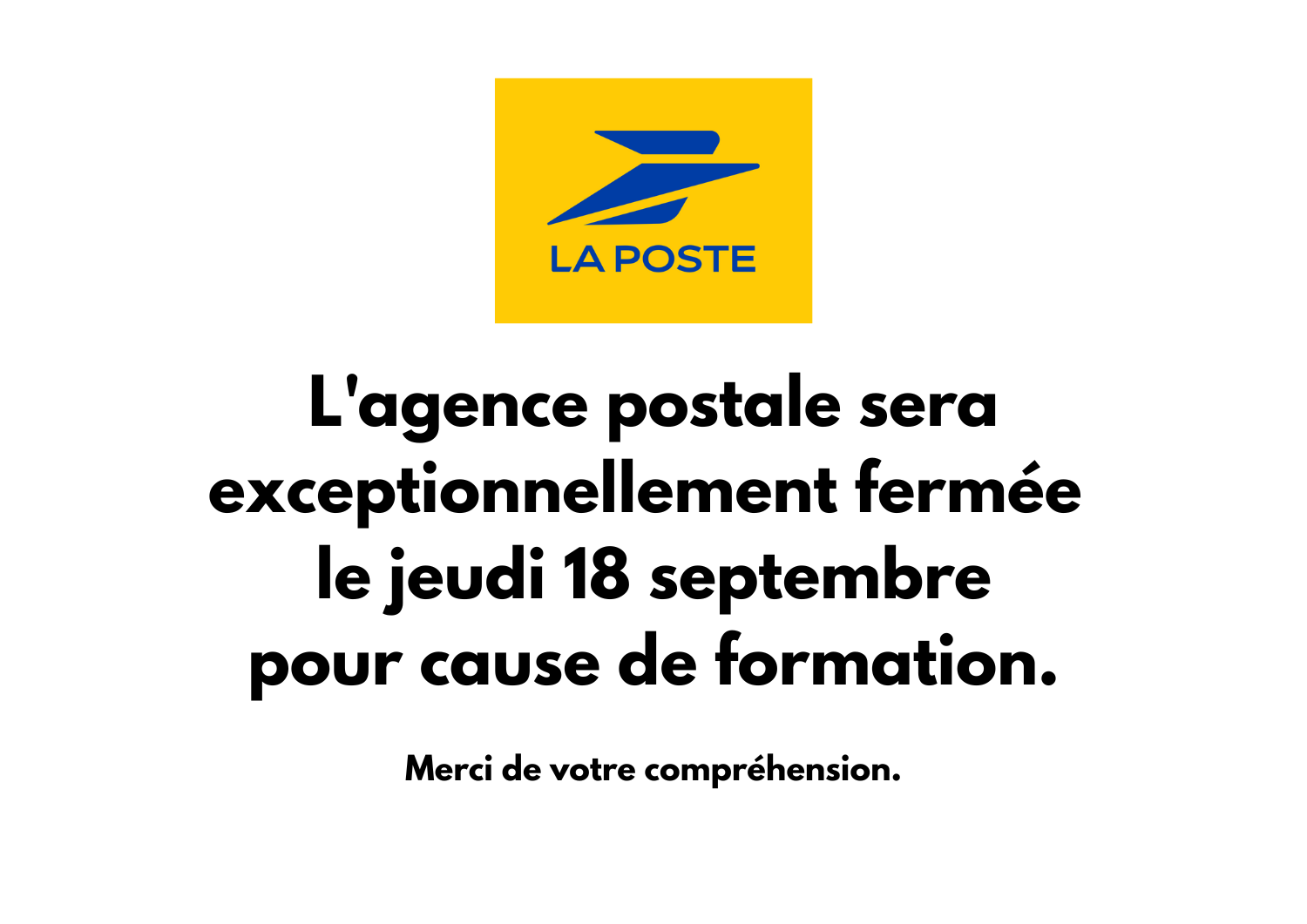 Fermeture exceptionnelle de l'agence postale le 18 septembre