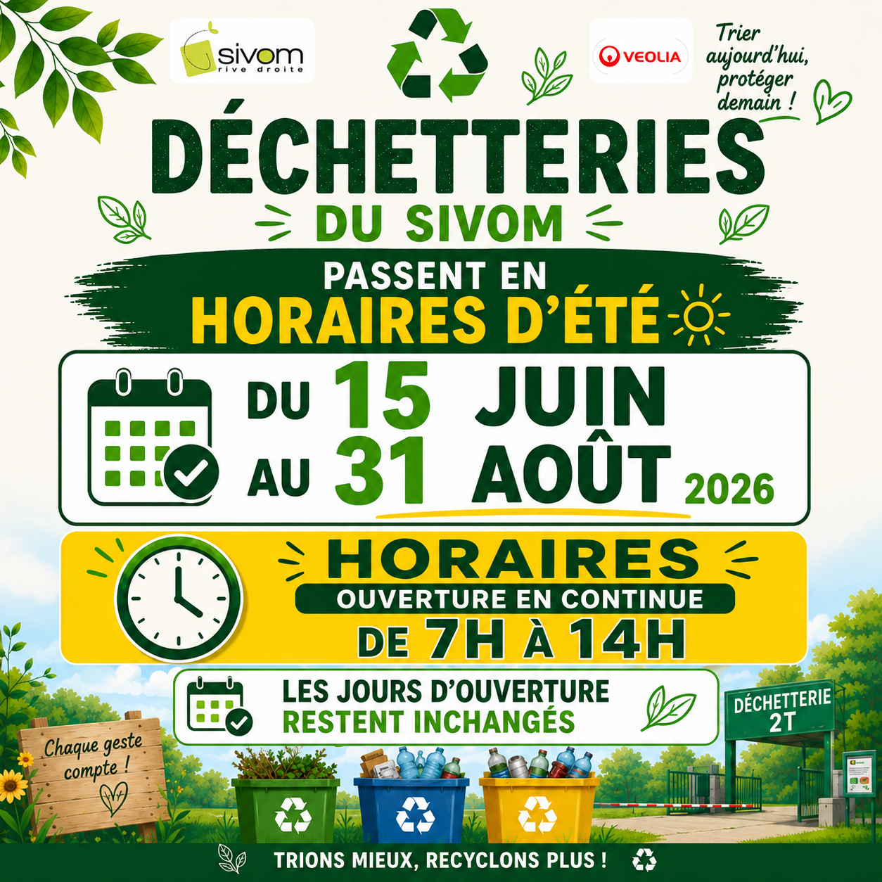 Horaires d'été déchèterie du SIVOM Floirac