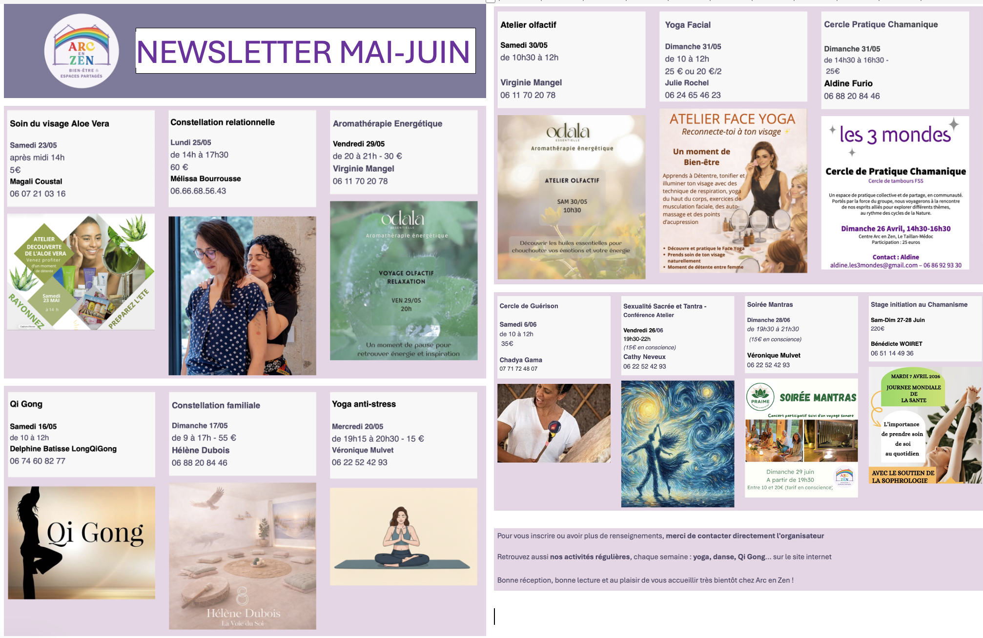 Newsletter : Evénements à venir chez Arc en Zen