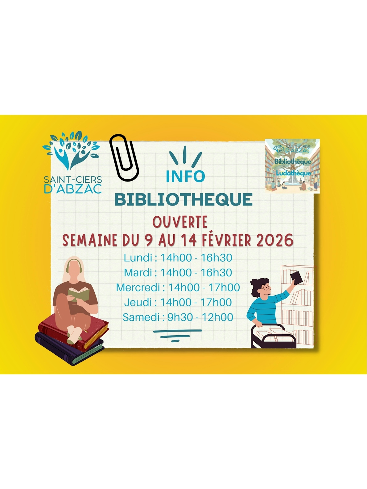 Horaires bibliothèque