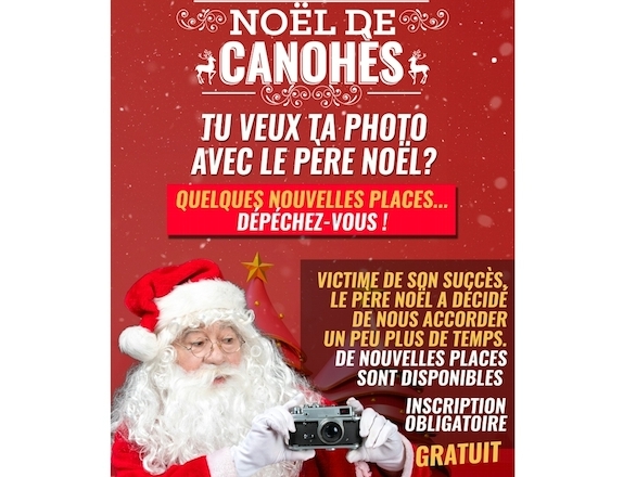 PHOTO AVEC LE PÈRE NOËL LE 8 DÉCEMBRE :  DE NOUVELLES PLACES SONT DISPONIBLES 