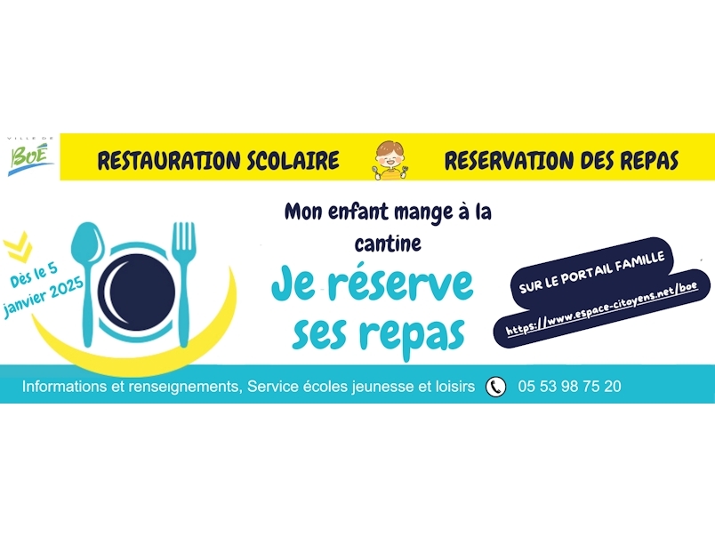 Réservation des repas à la cantine scolaire de Boé