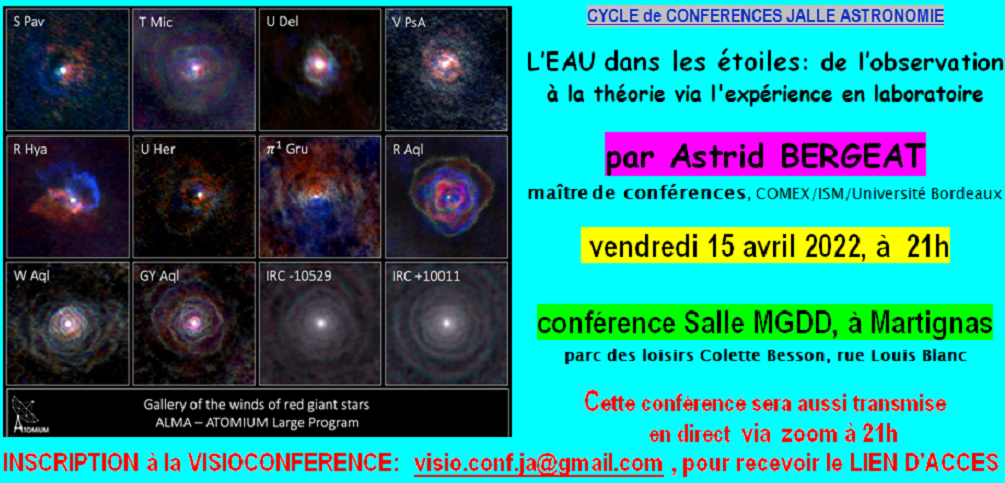 CONFERENCE du 15 Avril 2022 : L'eau dans les étoiles par Astrid BERGEAT.