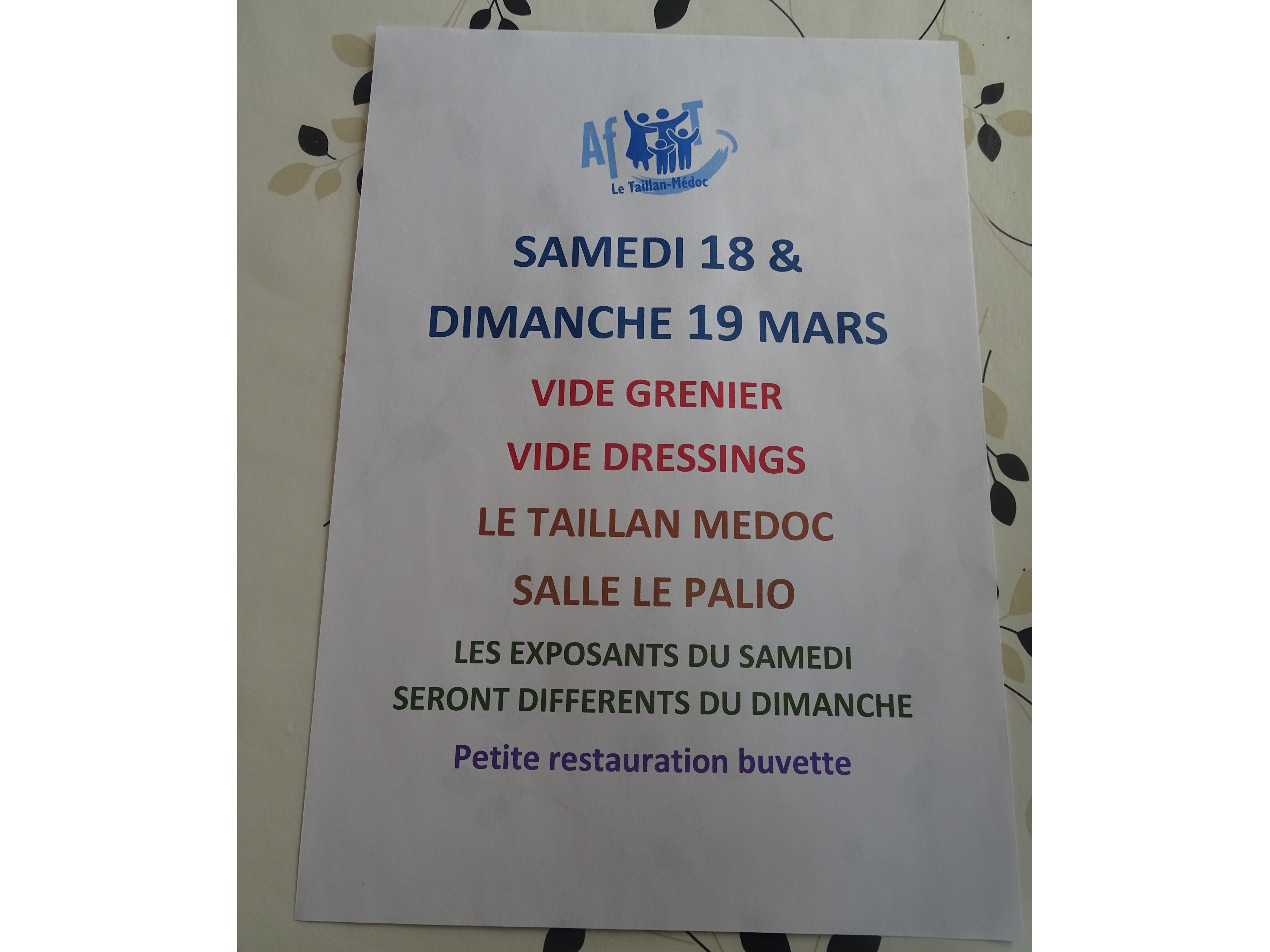 AFT organise un vide grenier et un vide dressings Salle LE PALIO