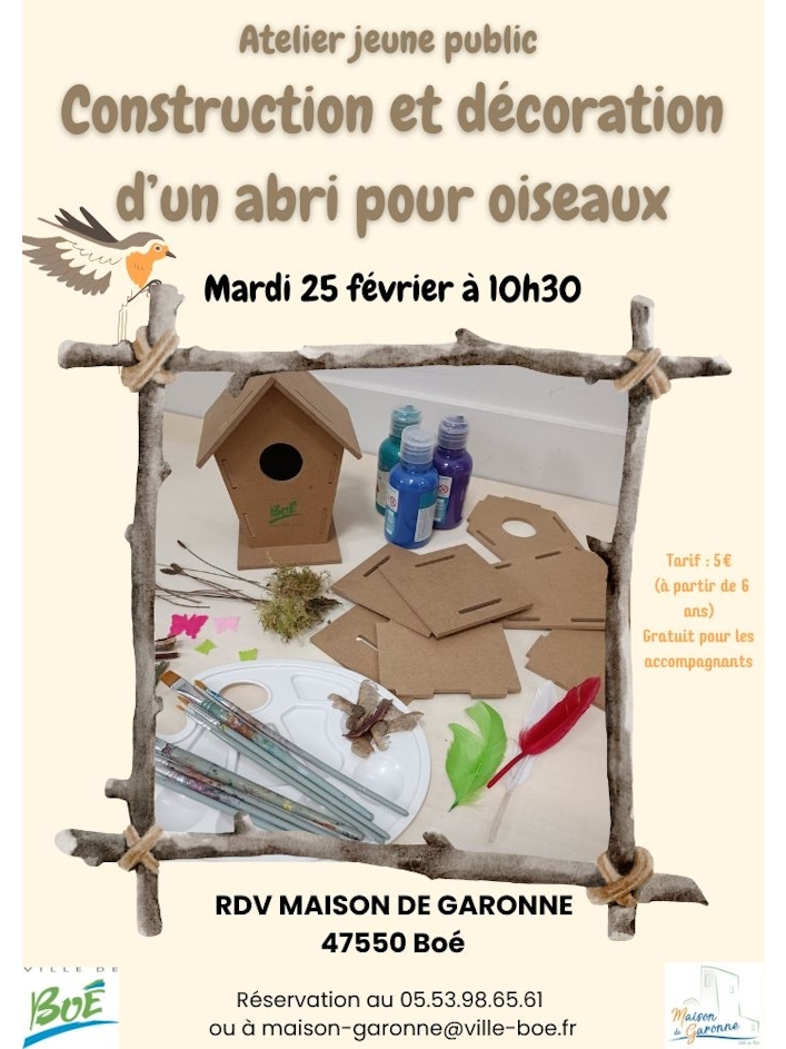 Atelier de construction et décoration d'un abri pour oiseaux - jeune public