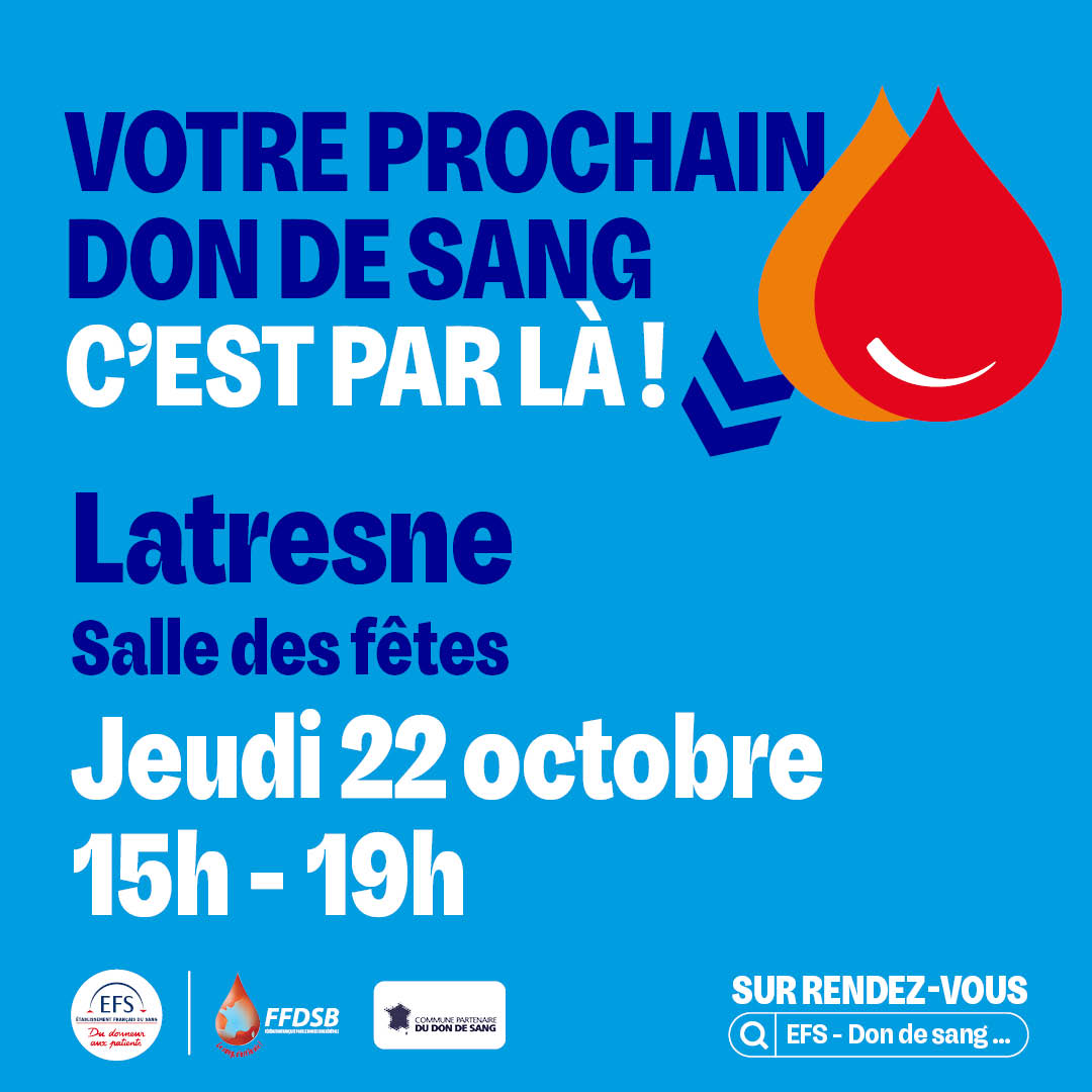 Don du sang - Jeudi 22 octobre à Latresne