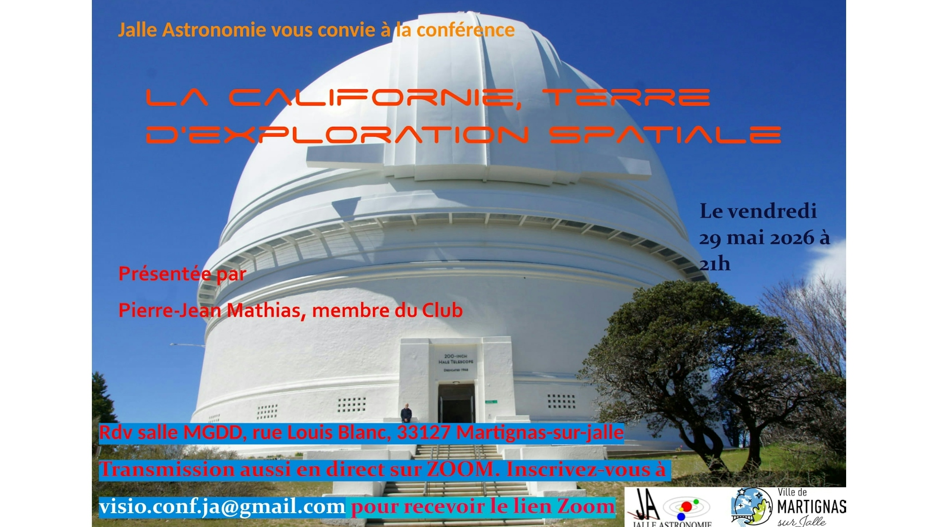 CONFERENCE "LA CALIFORNIE, TERRE D'EXPLORATION SPATIALE"