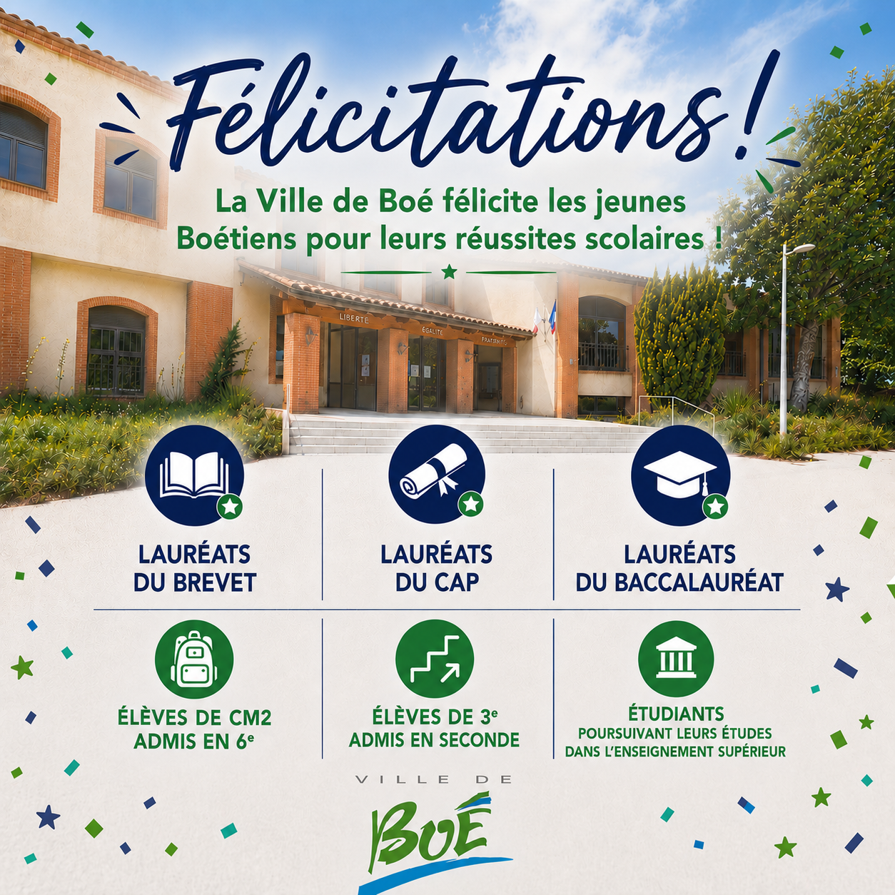 La Ville de Boé félicite les jeunes Boétiens pour leurs réussites scolaires