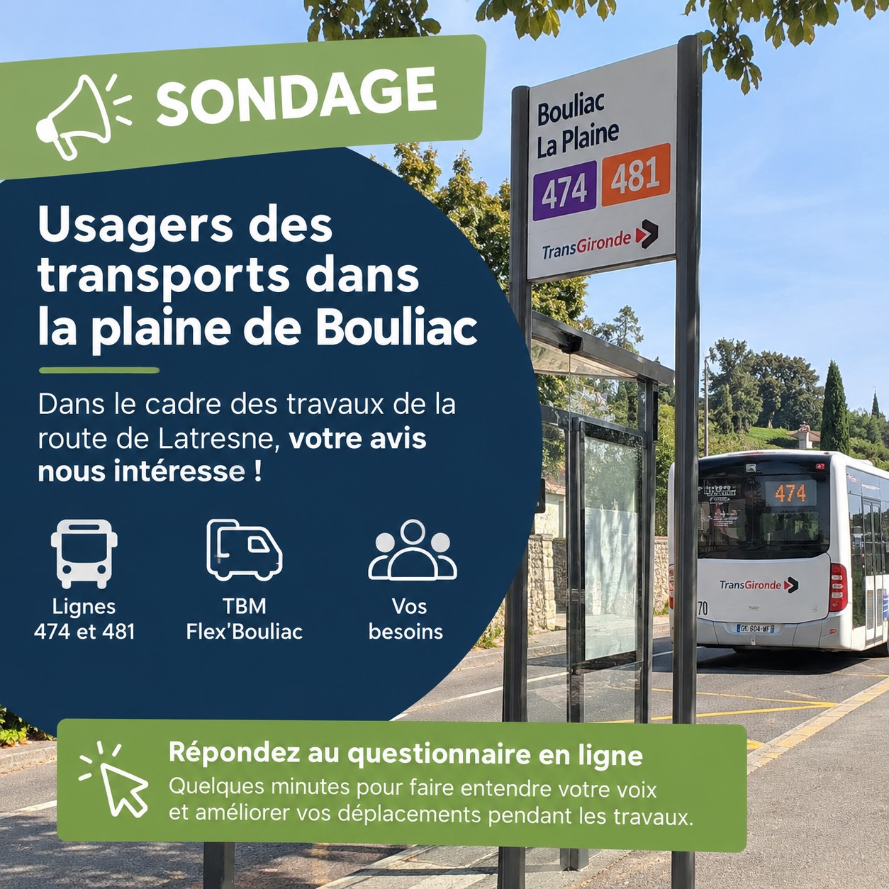 Usagers des transports dans la plaine de Bouliac - votre avis nous intéresse !