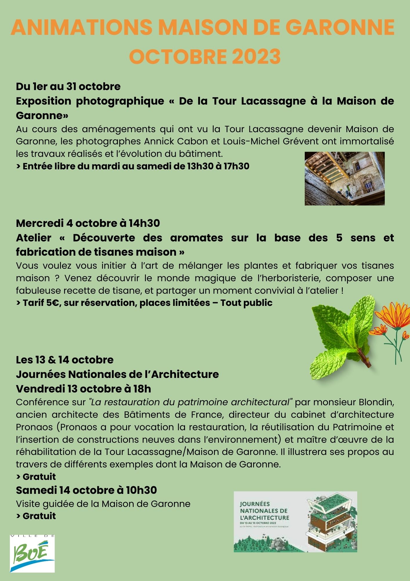 Animations d'octobre à la Maison de Garonne