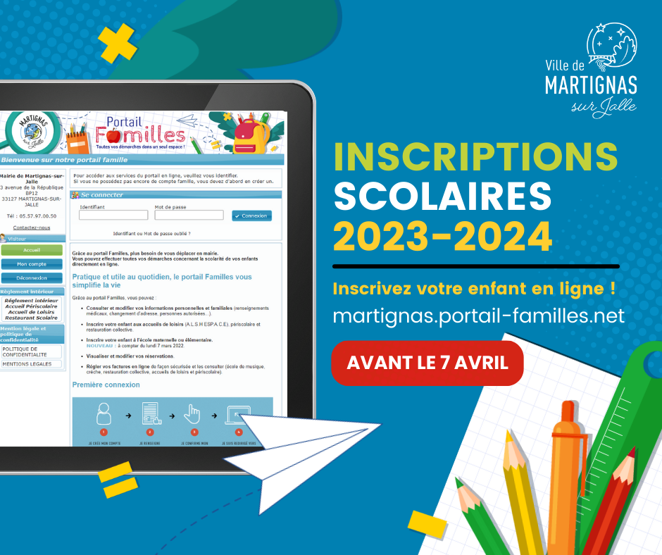 Inscriptions scolaires 2023/2024 jusqu’au 7 avril