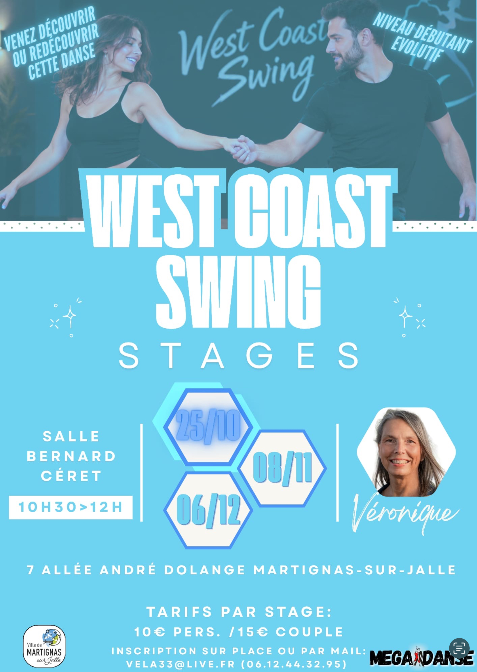 Mégadanse - Stages de west coast swing le 25/10 ; le 08/11 ; le 06/12