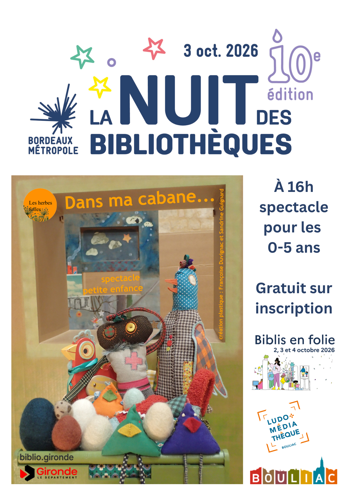 Spectacle 0-5 ans "Dans ma cabane..." pour la Nuit des Bibliothèques