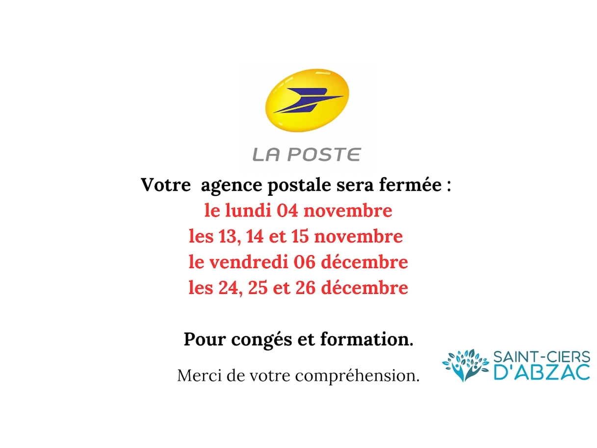 Informations importantes concernant votre agence postale