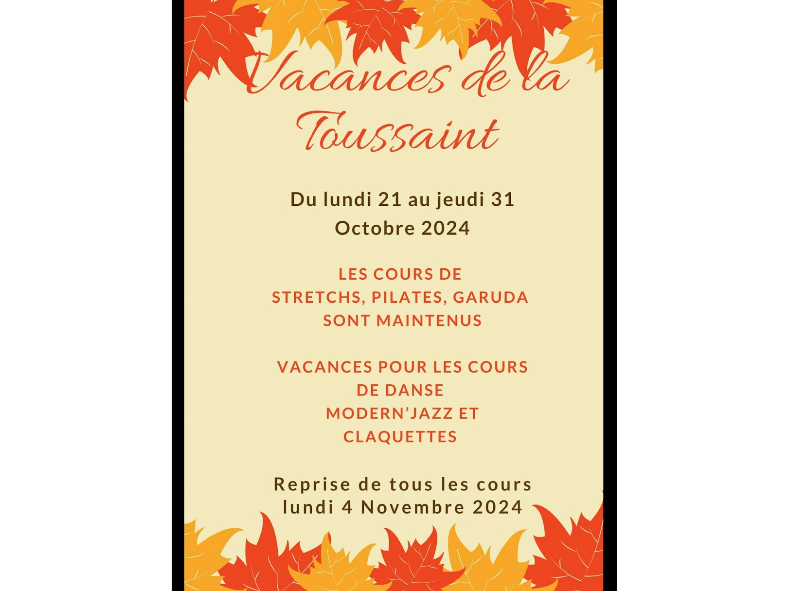 Vacances de la Toussaint 2024