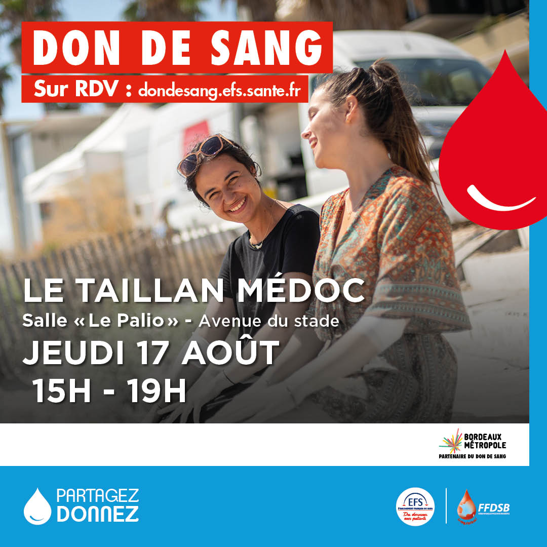 Collecte de sang le jeudi 17 août 2023 salle Le Palio