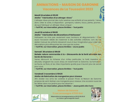 PROGRAMMATION VACANCES DE LA TOUSSAINT - MAISON DE GARONNE