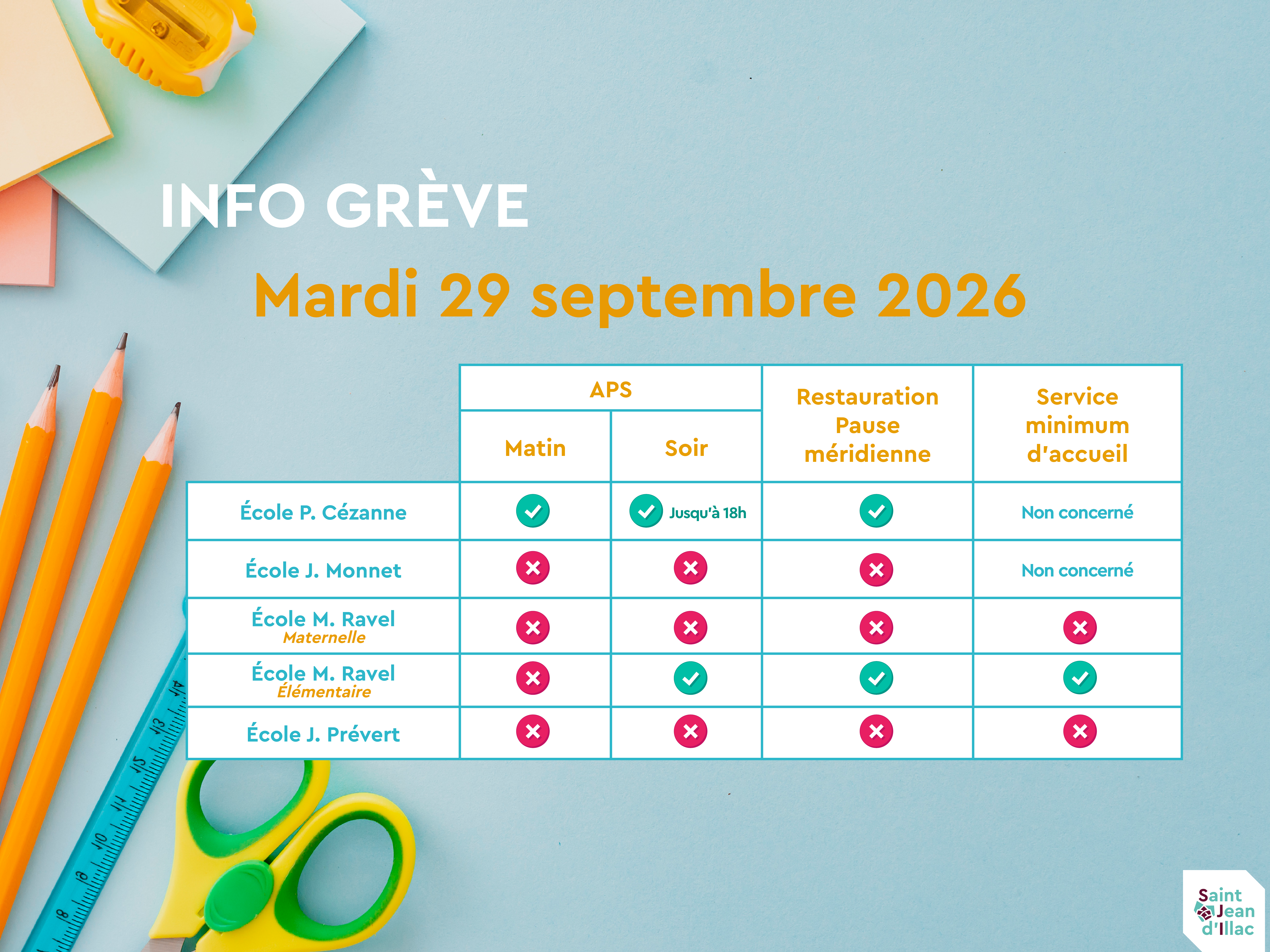 Info grève écoles / Mardi 29 septembre 2026