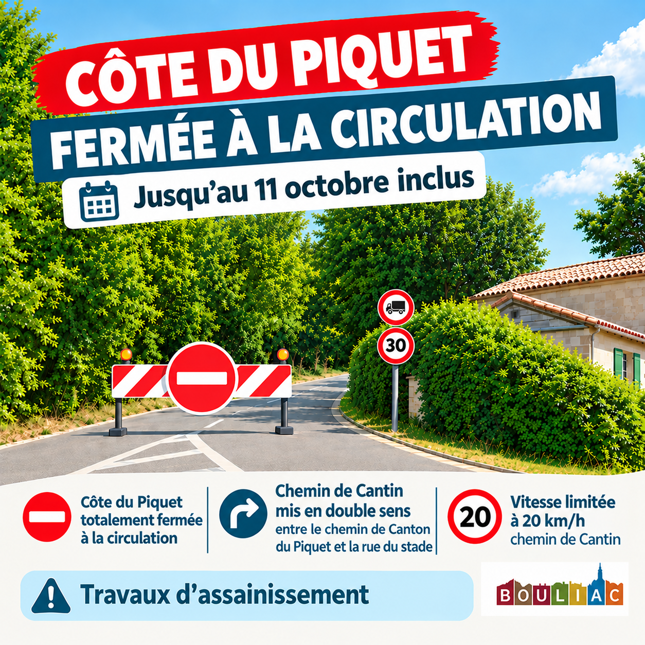 Travaux d'assainissement : Fermeture de la côte du Piquet jusqu'au 11 octobre inclus