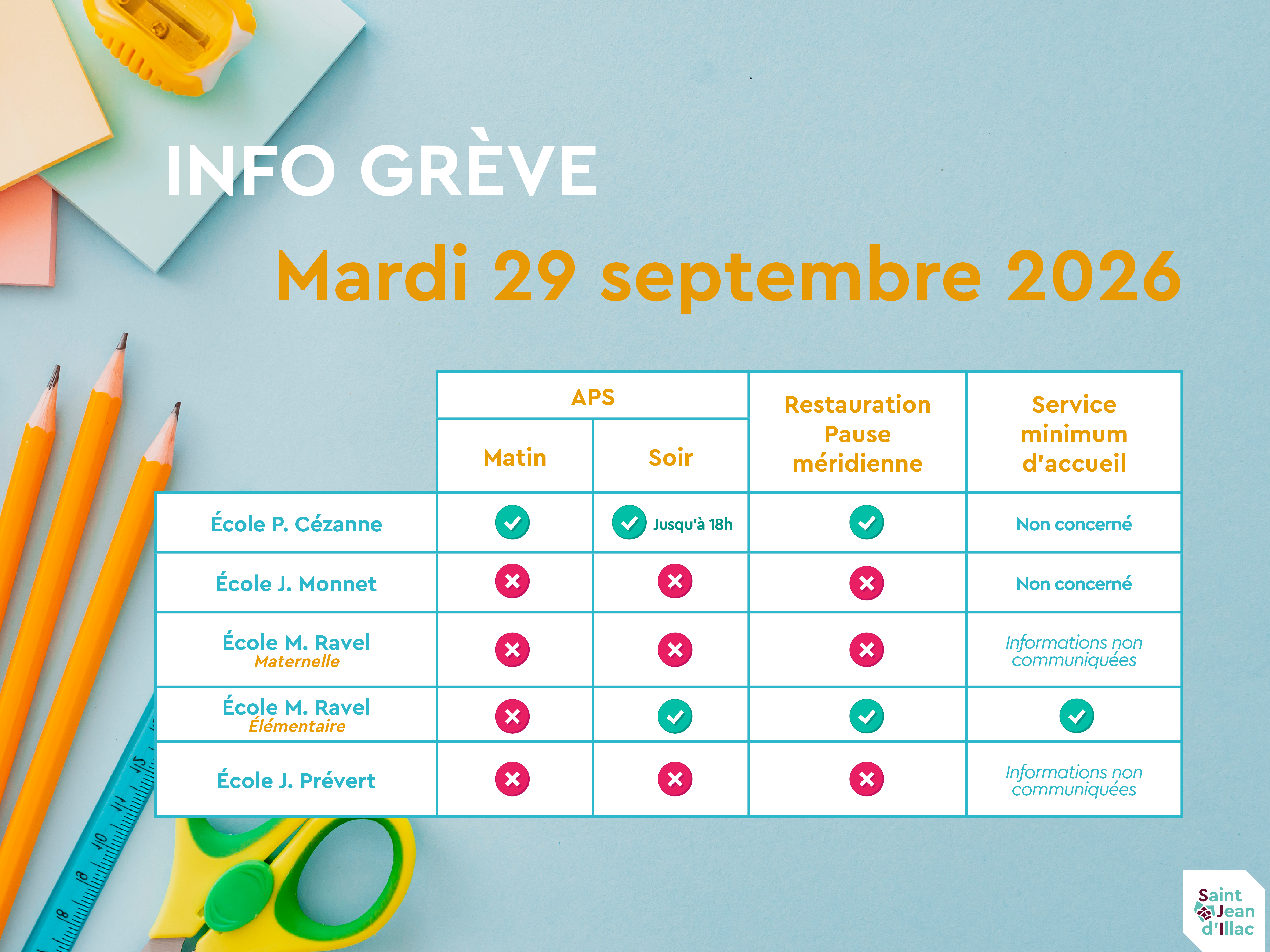 Info grève écoles / Mardi 29 septembre 2026