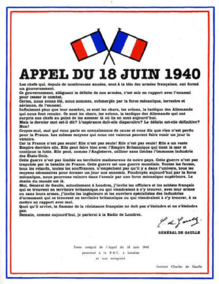 MODIFICATION D'HORAIRE DE LA CEREMONIE COMMEMORATIVE DE L'APPEL DU 18 JUIN 1940