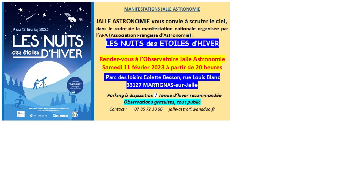 Nuit des Etoiles d'Hiver à MARTIGNAS sur Jalle