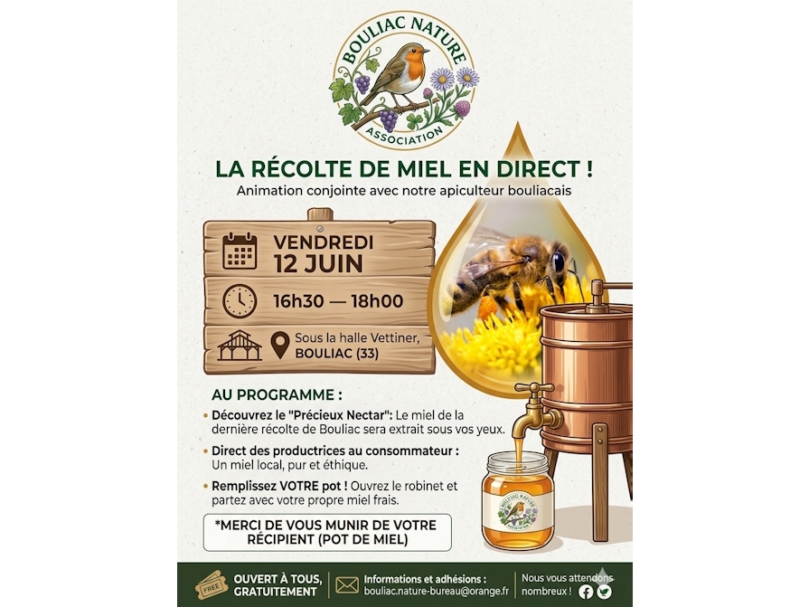 Initiation à la récolte de miel vendredi 12 Juin à partir de 16H30 / Halle Vettiner 