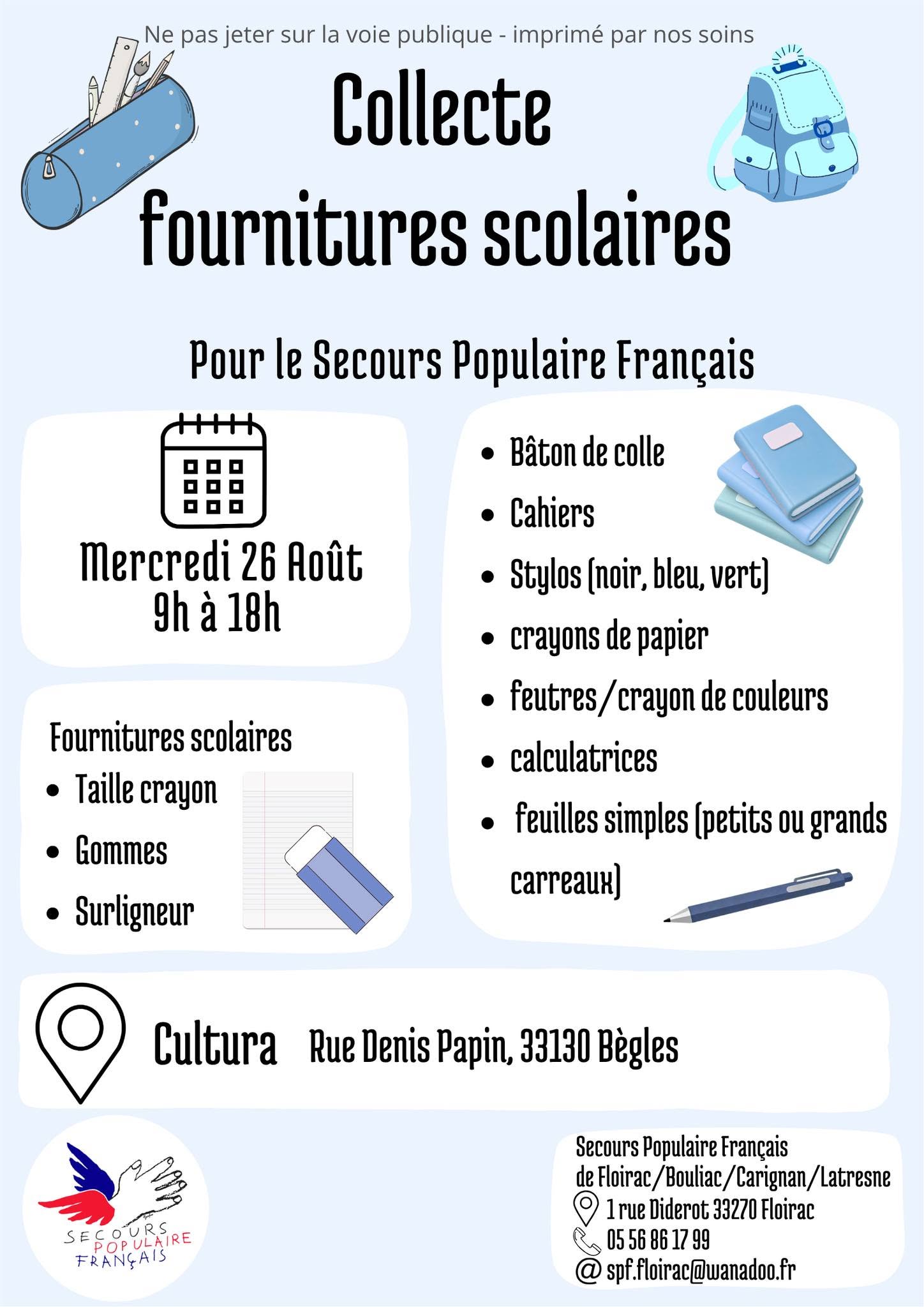 Collecte de fournitures scolaires pour le Secours Populaire