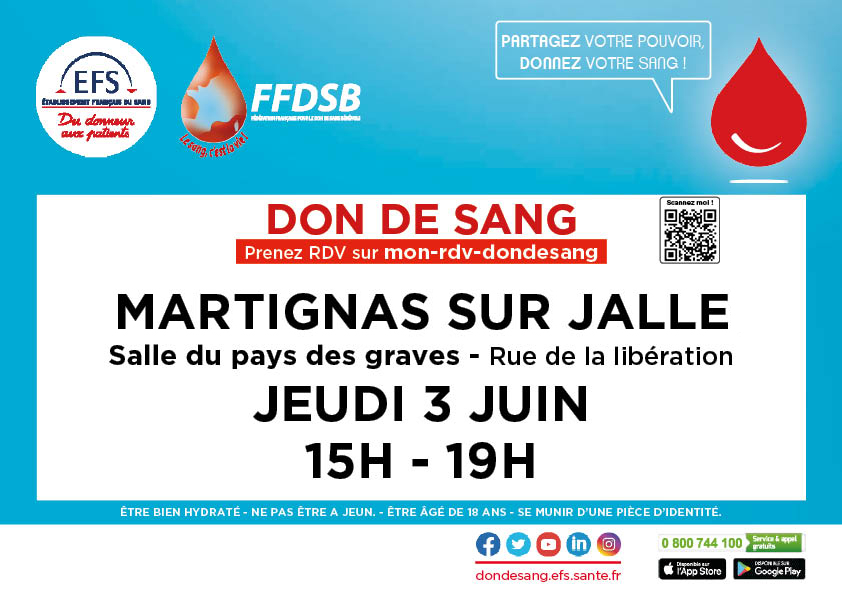 Don du sang ce jeudi 3 juin 