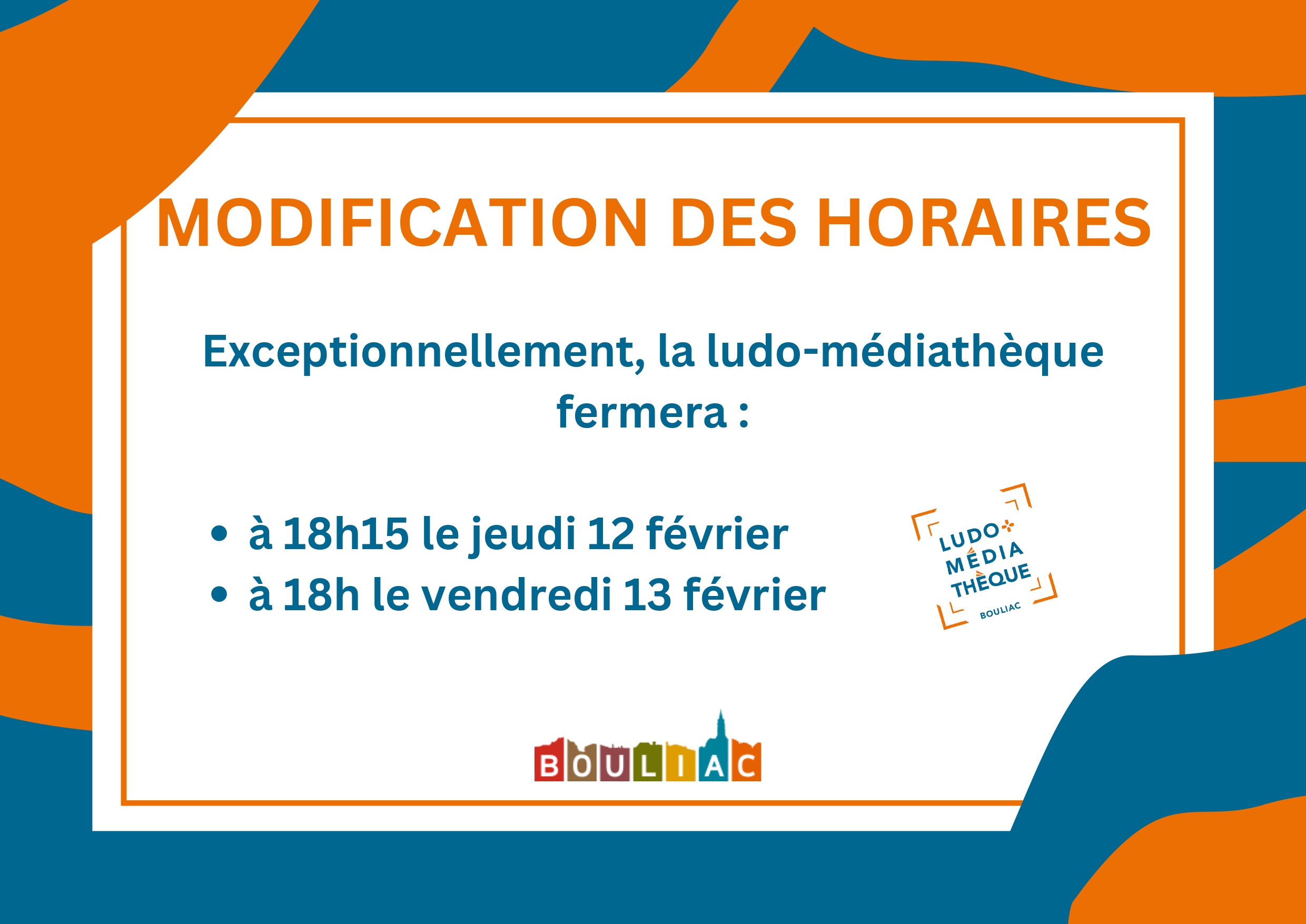 Ludo-Médiathèque - modification des horaires