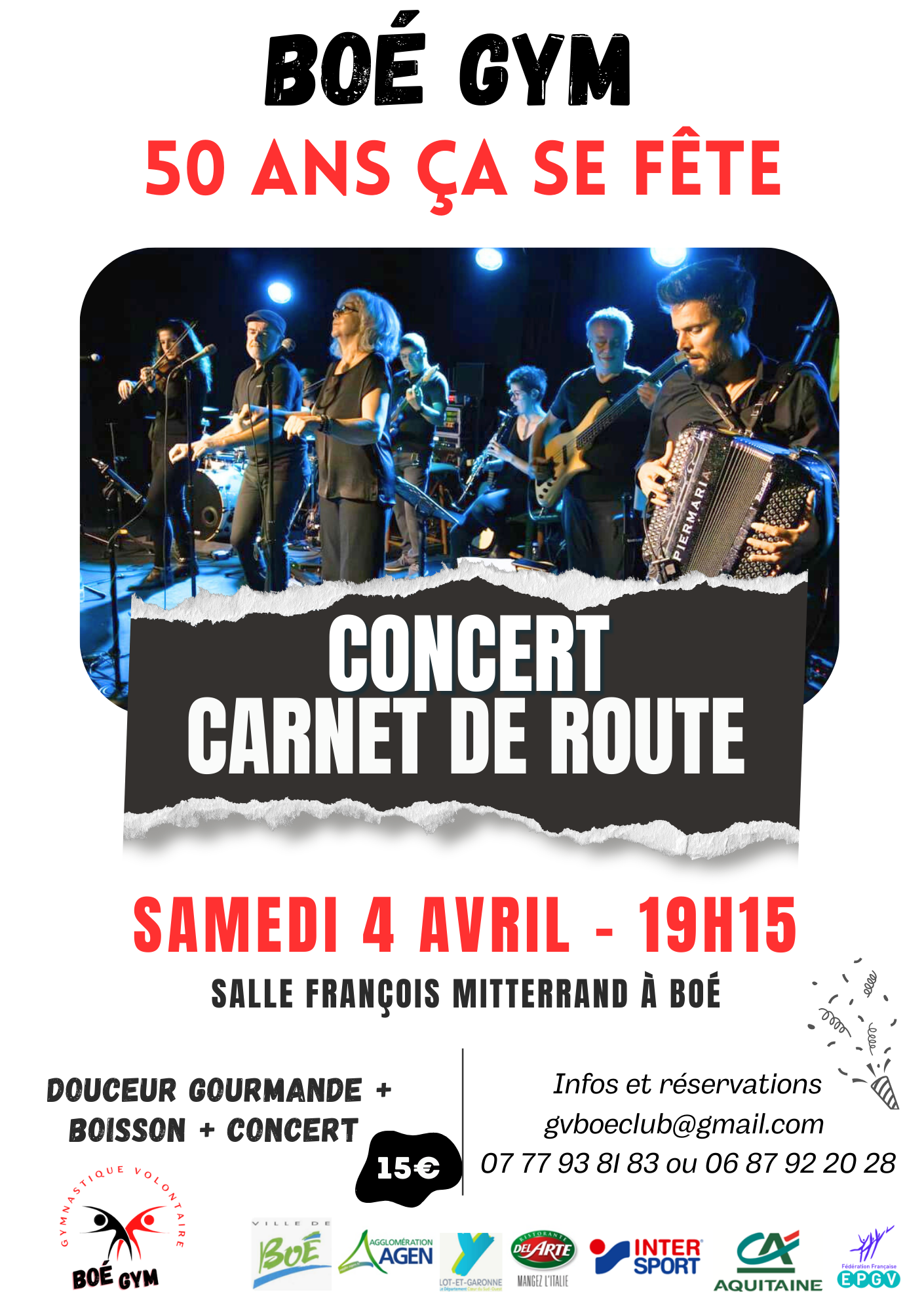 50 ans de Boé Gym ça se fête ! Concert avec Carnet de Route