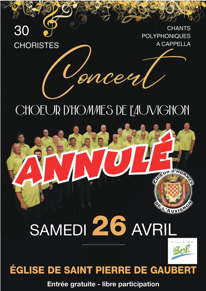 Annulation - Concert Choeur d'hommes de l'Auvignon