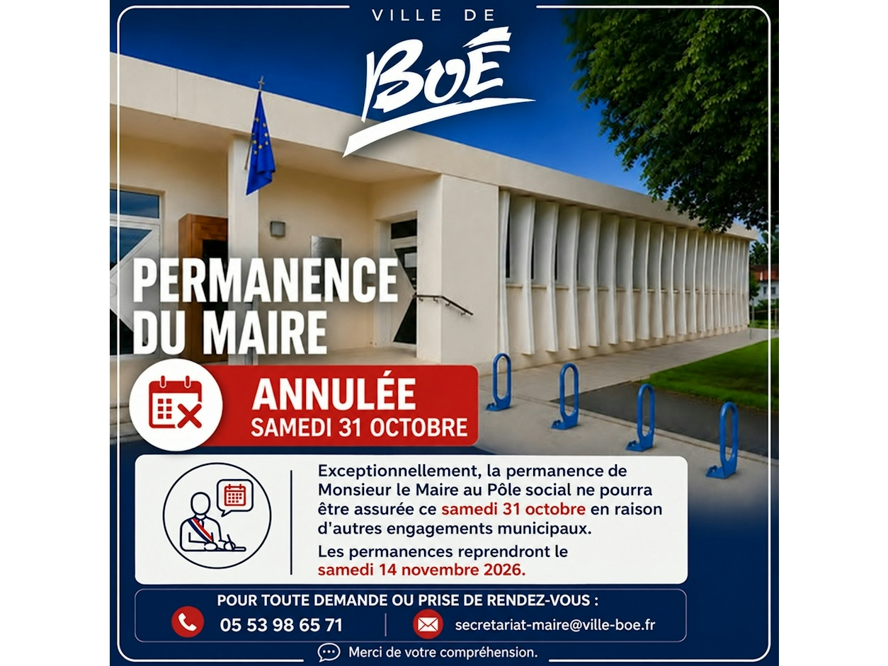 Permanence du maire annulée – Samedi 31 Octobre